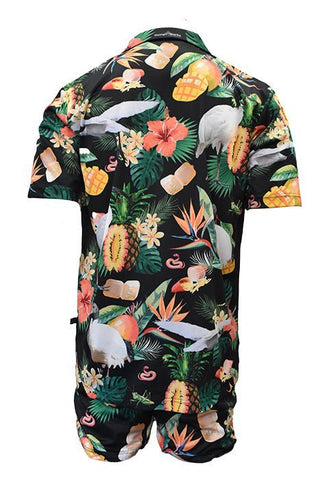 Adult Short Sleeve Sun Safe Hawaiian Shirt - Bin Chicken Black - Design Works Apparel - Create Your Vibe Outdoors sun protection