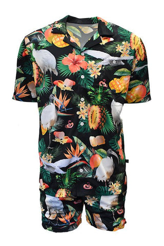 Adult Short Sleeve Sun Safe Hawaiian Shirt - Bin Chicken Black - Design Works Apparel - Create Your Vibe Outdoors sun protection