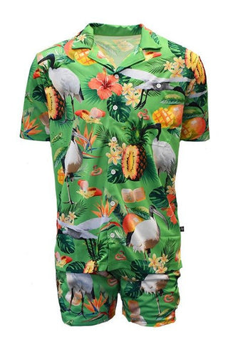 Adult Short Sleeve Sun Safe Hawaiian Shirt - Bin Chicken Green - Design Works Apparel - Create Your Vibe Outdoors sun protection