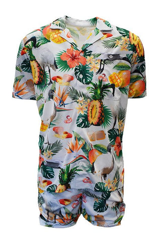 Adult Short Sleeve Sun Safe Hawaiian Shirt - Bin Chicken White - Design Works Apparel - Create Your Vibe Outdoors sun protection