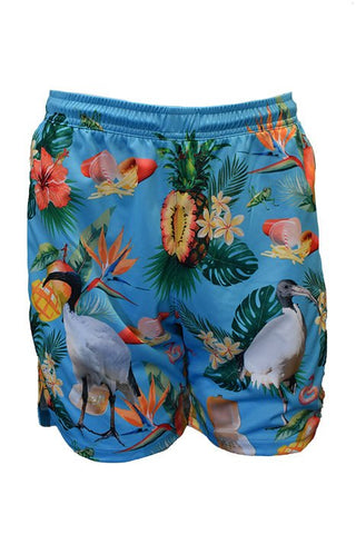 Adult Sun Safe Hawaiian Shorts - Bin Chicken Aqua Blue - Design Works Apparel - Create Your Vibe Outdoors sun protection