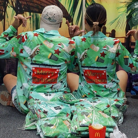 Adult Long Sleeve Button Up - Bin Chicken Ugly Christmas - Design Works Apparel - Create Your Vibe Outdoors sun protection