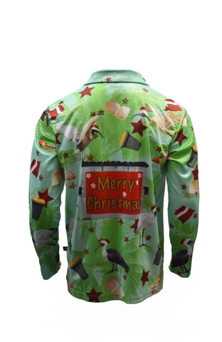 Adult Long Sleeve Button Up - Bin Chicken Ugly Christmas - Design Works Apparel - Create Your Vibe Outdoors sun protection