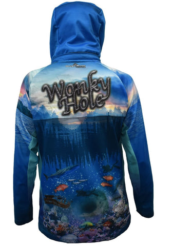 Adult Long Sleeve Fishing Hoodie - Wonky hole Plus Size - Design Works Apparel - Create Your Vibe Outdoors sun protection
