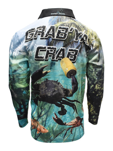 Adult Long Sleeve Zip Fishing Shirts - Grab Ya Crab Plus Size - Design Works Apparel - Create Your Outdoors sun protection
