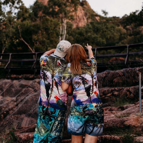 Adult Short Sleeve Gardening Tropical Fishing Shirt - Parrots - Design Works Apparel - Create Your Outdoors sun protection