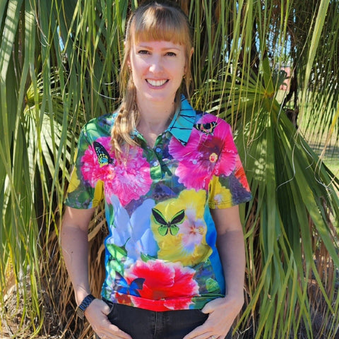 Women's Short Sleeve Gardening Shirts - Butterfly Garden - Design Works Apparel - Create Your Vibe Outdoors sun protection