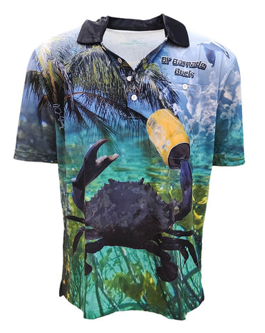 Adult UV Protective Short Sleeve Fishing Shirt with Pocket - Grab Ya Crab - Design Works Apparel sun protection