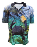 Load image into Gallery viewer, Adult UV Protective Short Sleeve Fishing Shirt with Pocket - Grab Ya Crab - Design Works Apparel sun protection