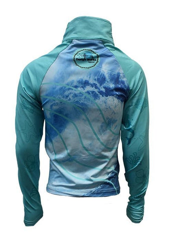 Kids Long Sleeve Sun Safe Rashie - Aqua Waves - Design Works Apparel - Create Your Vibe Outdoors sun protection