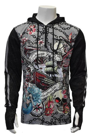 Long Sleeve UPF50+ Hoodie - Tattoo - Design Works Apparel - Create Your Vibe Outdoors sun protection