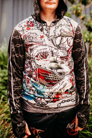 Long Sleeve UPF50+ Hoodie - Tattoo - Design Works Apparel - Create Your Vibe Outdoors sun protection