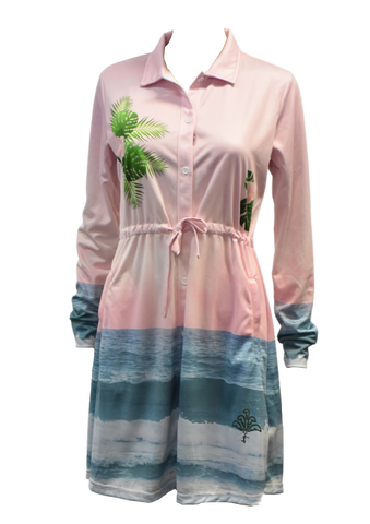 Ladies Sun Safe Outdoor Button-up Dress - Tropical Bliss - Made of Recycled fabric - Design Works Apparel