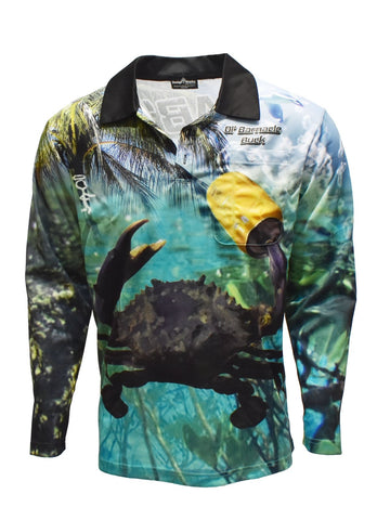 Adult Long Sleeve Button Fishing Shirts - Grab Ya Crab - Design Works Apparel - Create Your Vibe Outdoors sun protection