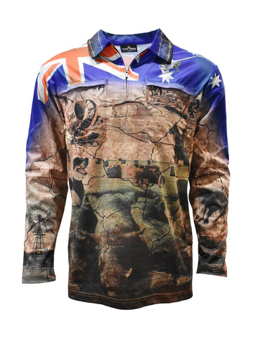 Adult Long Sleeve Fishing Shirt 2 Zip Pockets - My Country Australia - Design Works Apparel - Create Your Outdoors sun safety