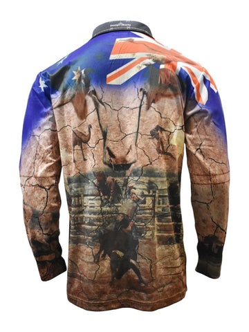 Adult Long Sleeve Fishing Shirt Zip Pocket - My Country Australia - Design Works Apparel - Create Your Vibe Outdoors sun protection
