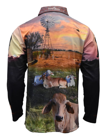 Adult Long Sleeve Ringers Sun Shirt - Cattle - Design Works Apparel - Create Your Vibe Outdoors sun protection