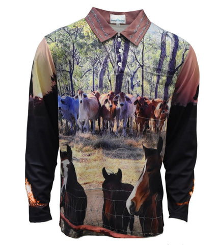 Adult Long Sleeve Ringers Sun Shirt - Cattle - Design Works Apparel - Create Your Vibe Outdoors sun protection
