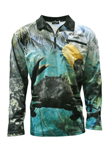 Adult Long Sleeve Zip Fishing Shirts - Grab Ya Crab Plus Size - Design Works Apparel - Create Your Outdoors sun protection
