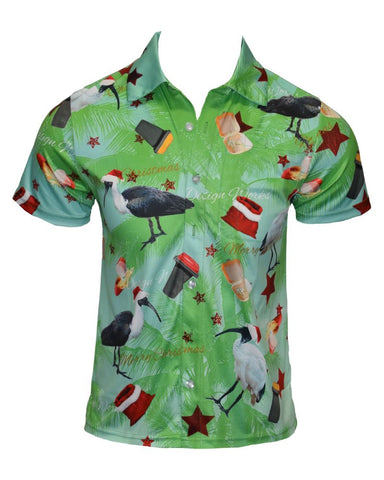 Adult Short Sleeve Button Up - Bin Chicken Ugly Christmas - Design Works Apparel - Create Your Vibe Outdoors sun protection