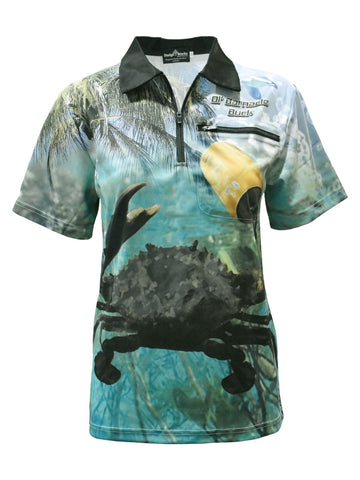 Adult UV Protective Short Sleeve Fishing Shirt with Zip Pocket - Grab Ya Crab - Design Works Apparel