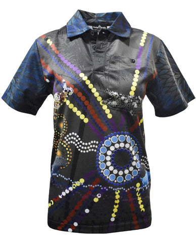 Adult Short Sleeve Indigenous Camping Fishing Shirt - Indie Blue - Design Works Apparel - Create Your Outdoors sun protection