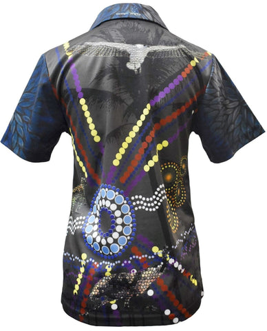 Adult Short Sleeve Indigenous Camping Fishing Shirt - Indie Blue - Design Works Apparel - Create Your Outdoors sun protection