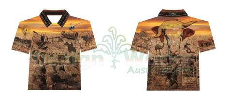 Adult Short Sleeve Outback Fishing Shirt with Zip Pocket - My Country Sunrise - Design Works Apparel