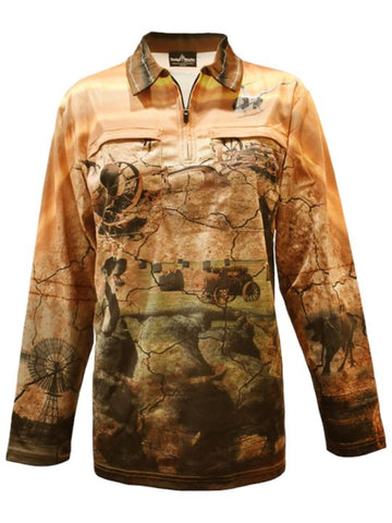 Adult Sun Protective Long Sleeve 2 Zip Pockets - My Country Sunrise - Design Works Apparel
