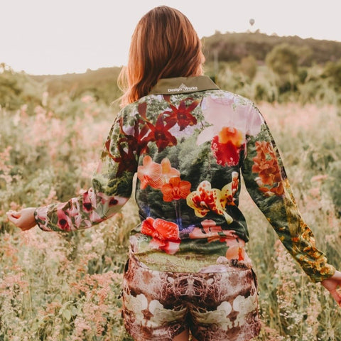 Adult Sun Safe Long Sleeve Gardening Tropical Shirts - Orchids - Design Works Apparel - Create Your Vibe Outdoors sun protection