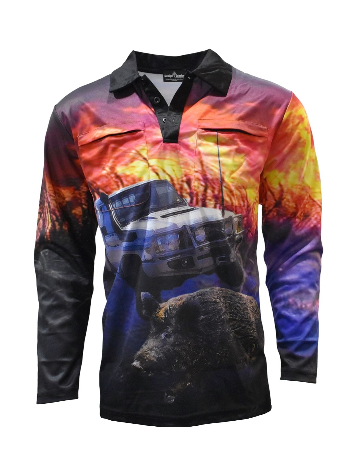 Cane Boar Adult Long Sleeve UV Protective Hunting Camping Fishing Shirts  with 2 Zip Pockets