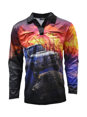 Cane Boar Adult Long Sleeve UV Protective Hunting Camping Fishing Shirts with 2 Zip Pockets - Design Works Apparel