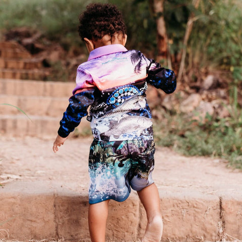 Kids Long Sleeve Cuffed Fishing Shirts - Mackerel Sky - Design Works Apparel - Create Your Vibe Outdoors sun protection
