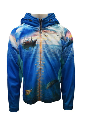 Kids Long Sleeve Fishing Hoodie - Wonky Hole - Design Works Apparel - Create Your Vibe Outdoors sun protection