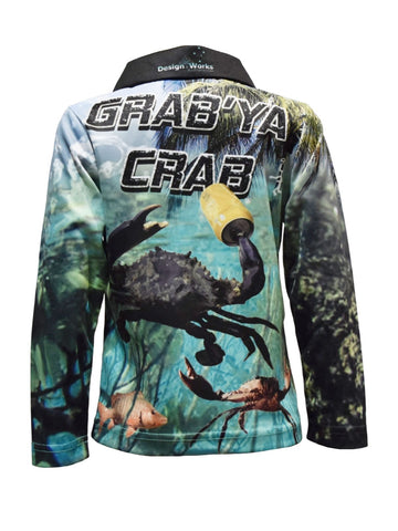 Kids Long Sleeve Fishing Shirts - Grab Ya Crab - Design Works Apparel - Create Your Vibe Outdoors sun protection