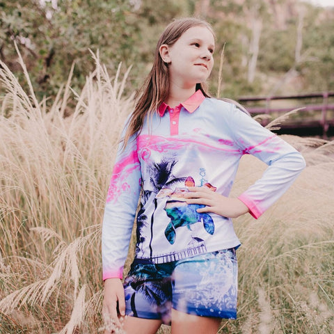 Kids Long Sleeve Fishing Shirts - Pink Jetty - Design Works Apparel - Create Your Vibe Outdoors sun protection