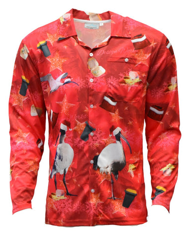Red Adult Long Sleeve Sun Shirt - Bin Chicken Ugly Christmas - Design Works Apparel