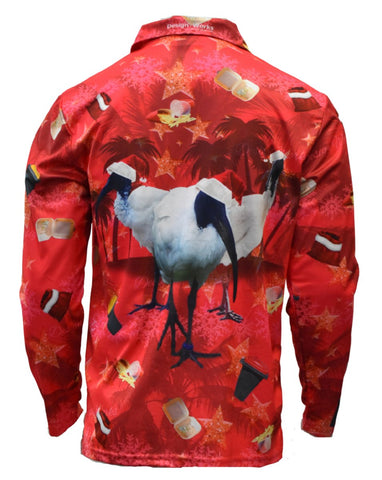 Red Adult Long Sleeve Sun Shirt - Bin Chicken Ugly Christmas - Design Works Apparel