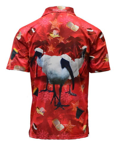 Red Adult Short Sleeve Sun Shirt - Bin Chicken Ugly Christmas - Design Works Apparel - Create Your Vibe Outdoors sun protection