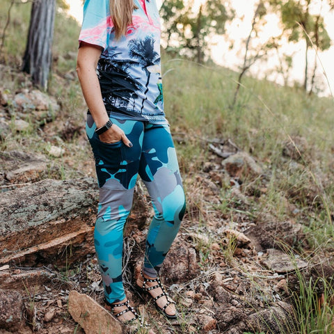 UV Protective Full Length Leggings Tights Skins - Aqua Camo - Design Works Apparel - Create Your Vibe Outdoors sun protection