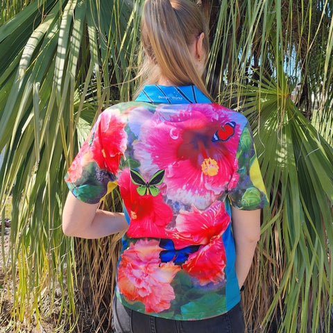 Women's Short Sleeve Gardening Shirts - Butterfly Garden - Design Works Apparel - Create Your Vibe Outdoors sun protection